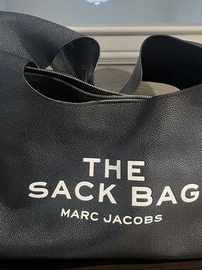 Marc Jacobs Black Pebbled Leather Sack Bag with White Logo